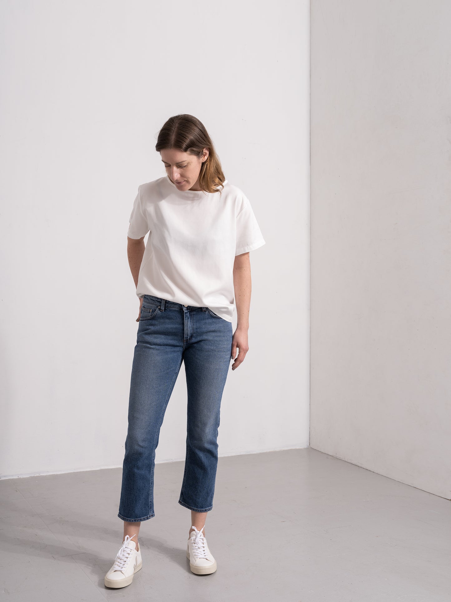 Sustainable shortsleeved Tencel top ecru.